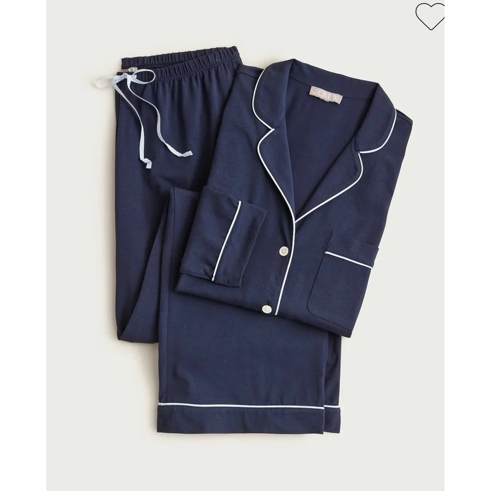 J.Crew Dreamy Cotton-blend Pajama Pant Set Navy Blue Large NEW Lounge CC660